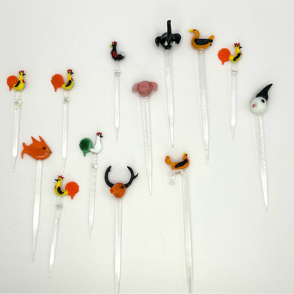 Glass cocktail picks